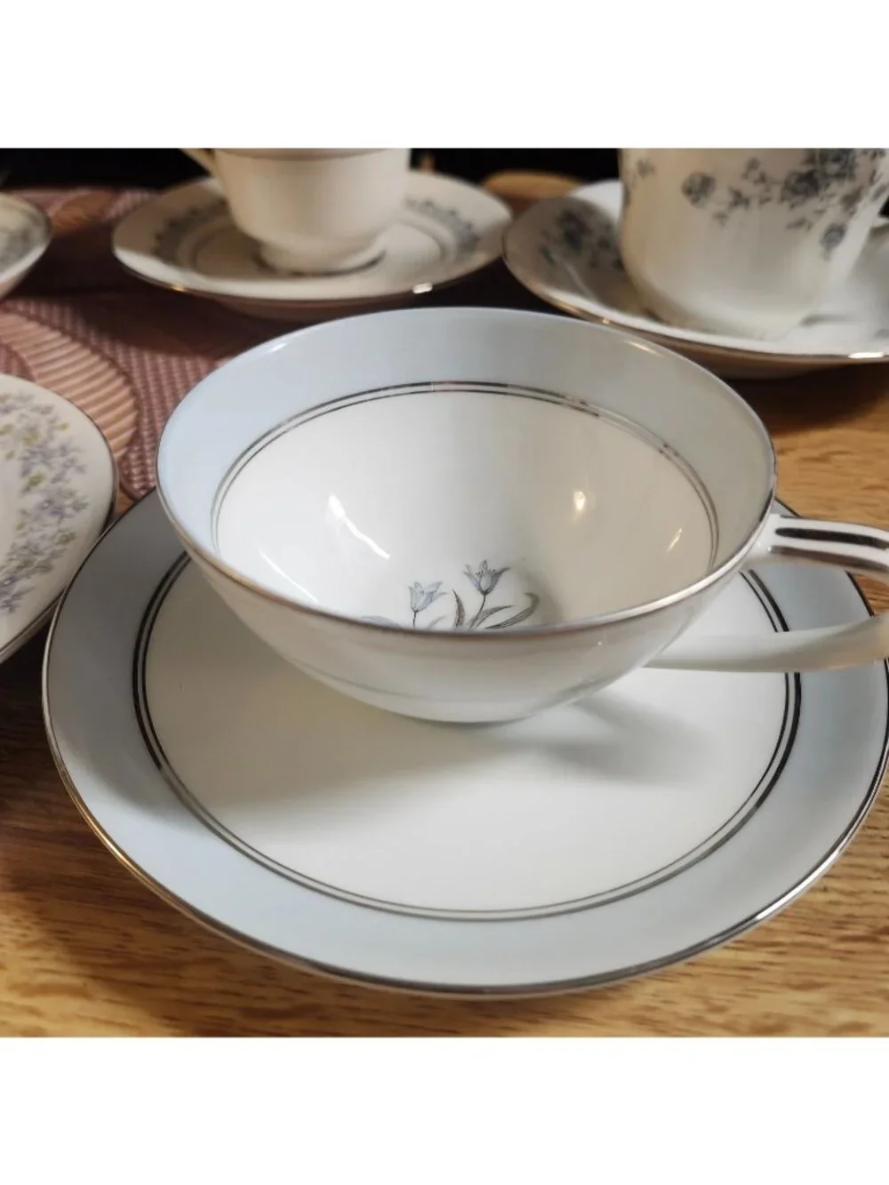 Mismatched China Tea Cups & Saucers Blue Theme Porcelain Floral
